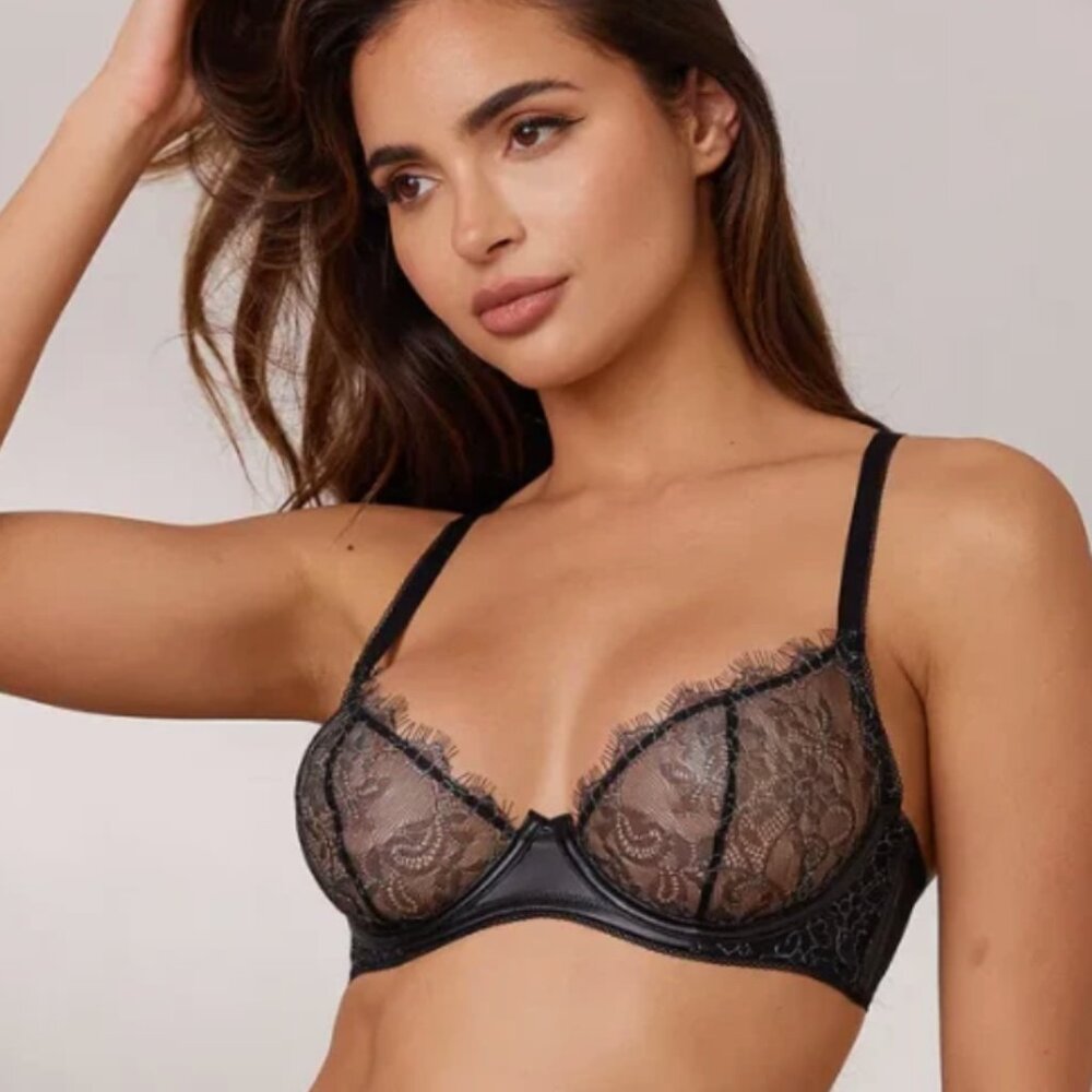 Lounge. Pandora Intimate Bra, Black, Sheer, womens lingerie, 34DD